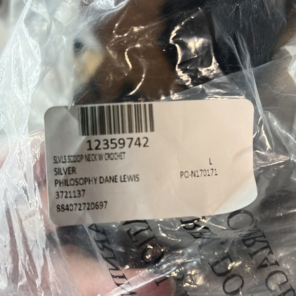 NWT Philosophy Dane Lewis Sleeveless Scoop Tank Blouse Gray Crochet Womens L - Picture 11 of 11